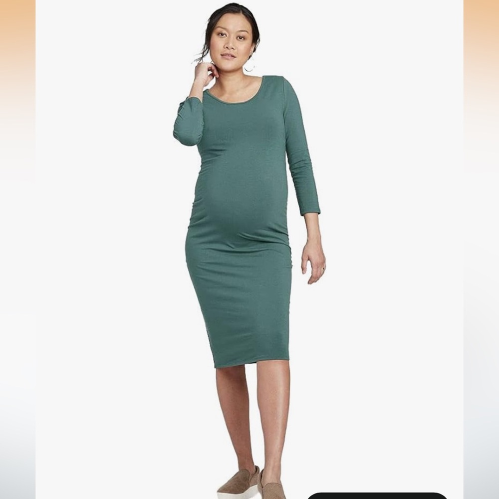 Isabel Maternity Women's 3/4 Sleeve T-Shirt Maternity Dress Green Size Medium